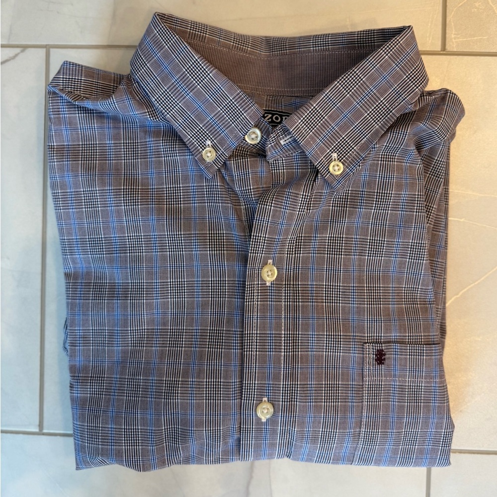 Izod Blue and Grey Casual Button Down Shirt Size L